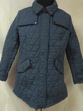 BigChill Womens Large Blue Quilted Lined Cloud Tech Long Zip Snap Jacket Coat